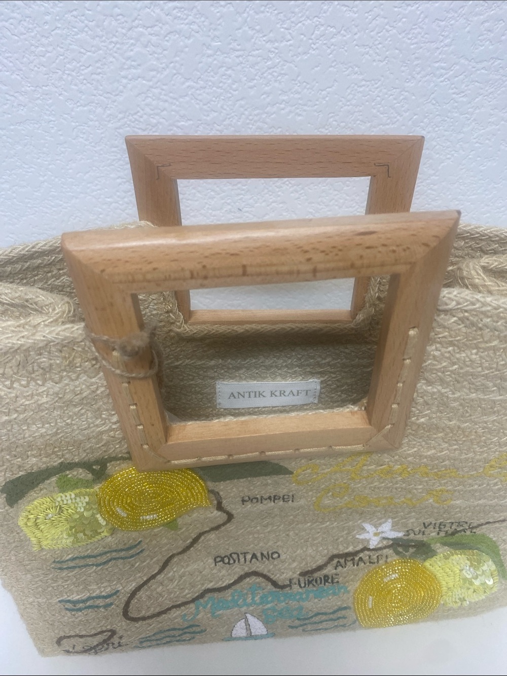 Antik Kraft Natural Straw Tote with Yellow Sequin Lemon Appliques - Picture 5 of 9